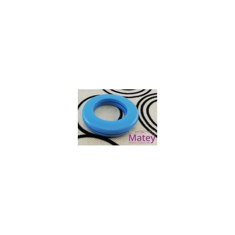 OJILLO PLASTICO CHICO AZUL BRILLANTE, INTERIOR 38 MM EXTERIOR 62 MM MARCA DM.